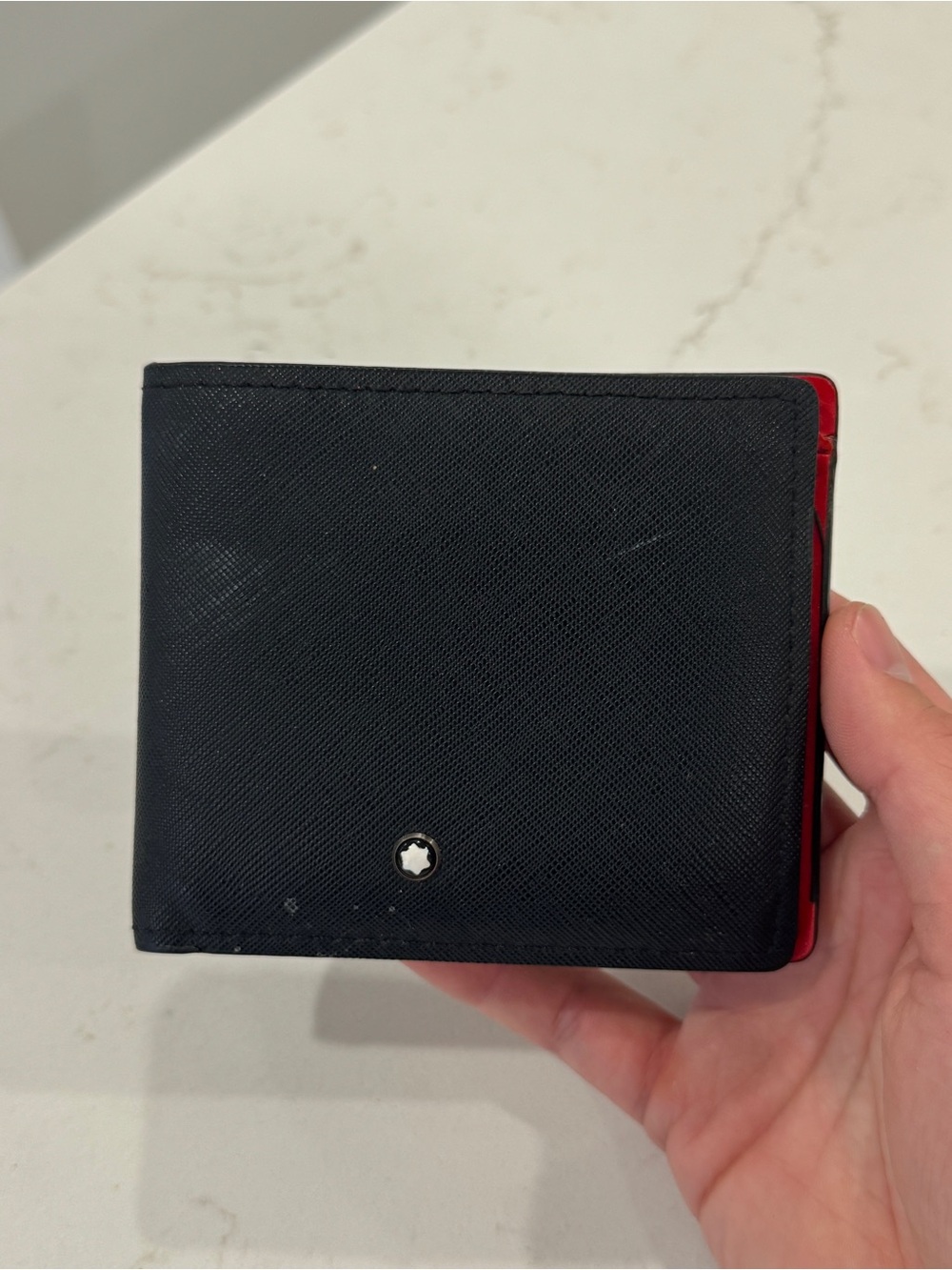 Mont Blanc Black Leather Wallet with Red Accent